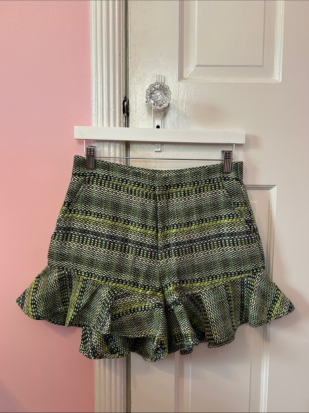 cinq a sept Green Patterned Ruffle Hem Shorts
